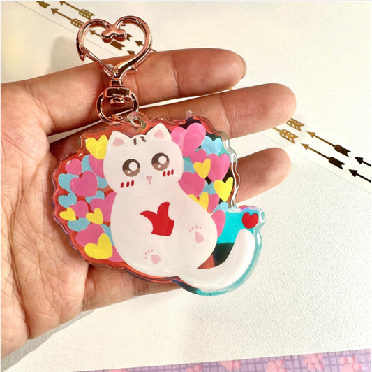 The love hugger Cat Rainbow Acrylic Keychain