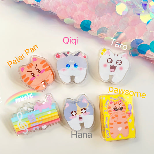 Cute Cat Clip - Acrylic Paper Clips | Double-sided | Hand-Drawing Clips | Kawaii Clip | Stationery Journal Supplies