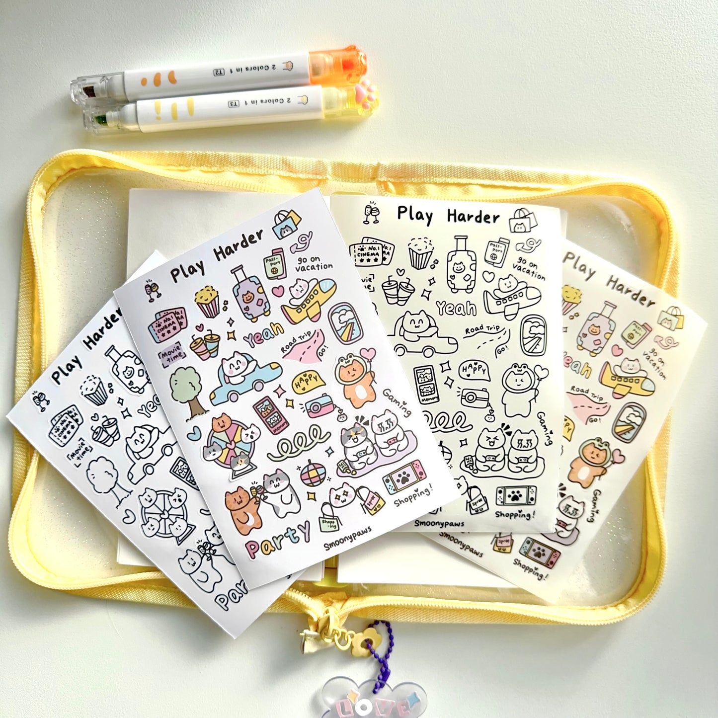 Play | Cute Cat Transparent Sticker Sheet | Bullet Journal, Planners, Scrapbook, Water Bottle, Laptop Decal, Animal Stickers