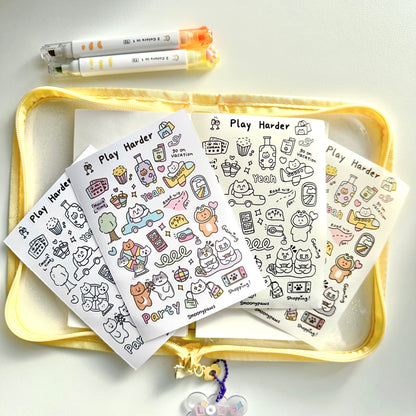 Play | Cute Cat Transparent Sticker Sheet | Bullet Journal, Planners, Scrapbook, Water Bottle, Laptop Decal, Animal Stickers