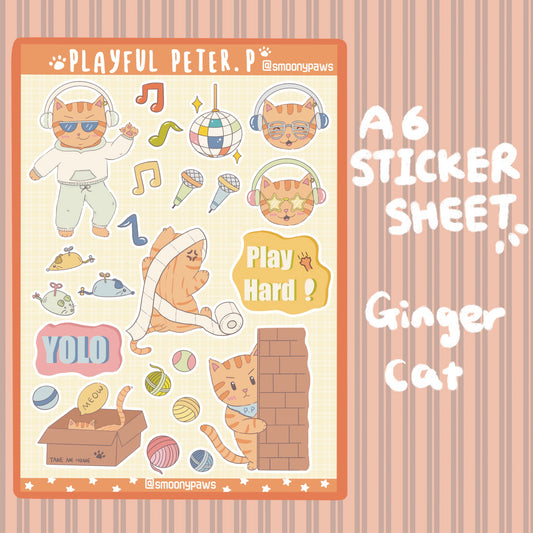PLAYFUL PETER.P  |  Cute Cat Sticker Sheet | Bullet Journal, Planner, Scrapbook, Water Bottle, Laptop Decal, Animal Stickers