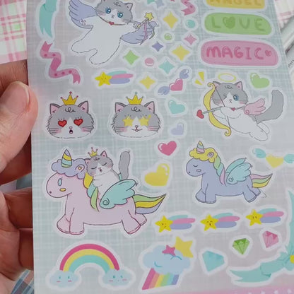 FAIRY TALE QIQI | Cute Cat Sticker Sheet | Bullet Journal, Planner, Scrapbook, Water Bottle, Laptop Decal, Animal Stickers