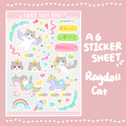 FAIRY TALE QIQI | Cute Cat Sticker Sheet | Bullet Journal, Planner, Scrapbook, Water Bottle, Laptop Decal, Animal Stickers