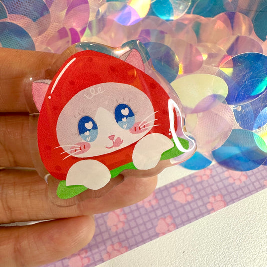 Strawberry Cute Cat Acrylic Epoxy Pin