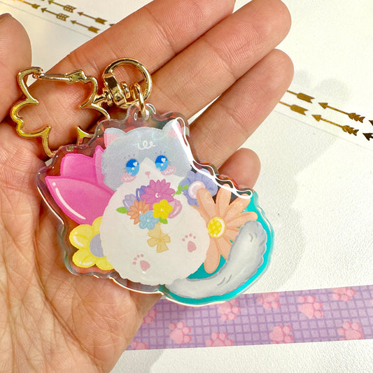 The Florist Cat Rainbow Acrylic Keychain