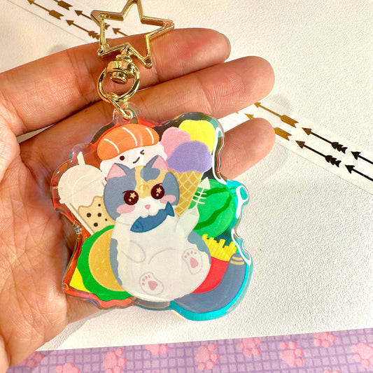 The Foodie Cat Rainbow Acrylic Keychain