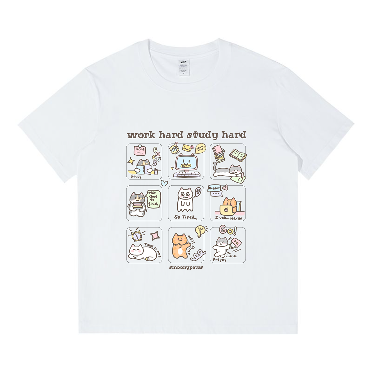 Work Study Hard Unisex Funny Cute Graphic Cat Meme T-shirt, Unhinged Cozy Style Shirt, Perfect Gift for Cat Lovers, Funny Cat Lover Shirt