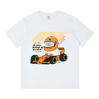 Lando Norris Unisex F1 Cat T-shirt, Cute Mclaren Racing Shirt, Funny Motorsport Tee, Perfect Gift for Cat Lovers, F1 Lovers Gift