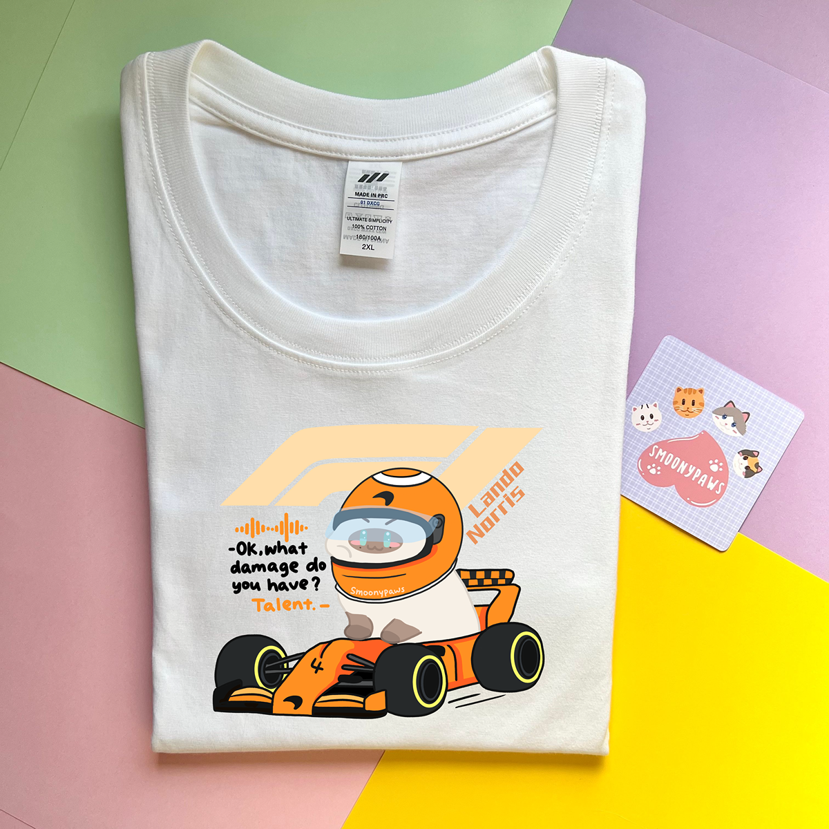 Lando Norris Unisex F1 Cat T-shirt, Cute Mclaren Racing Shirt, Funny Motorsport Tee, Perfect Gift for Cat Lovers, F1 Lovers Gift