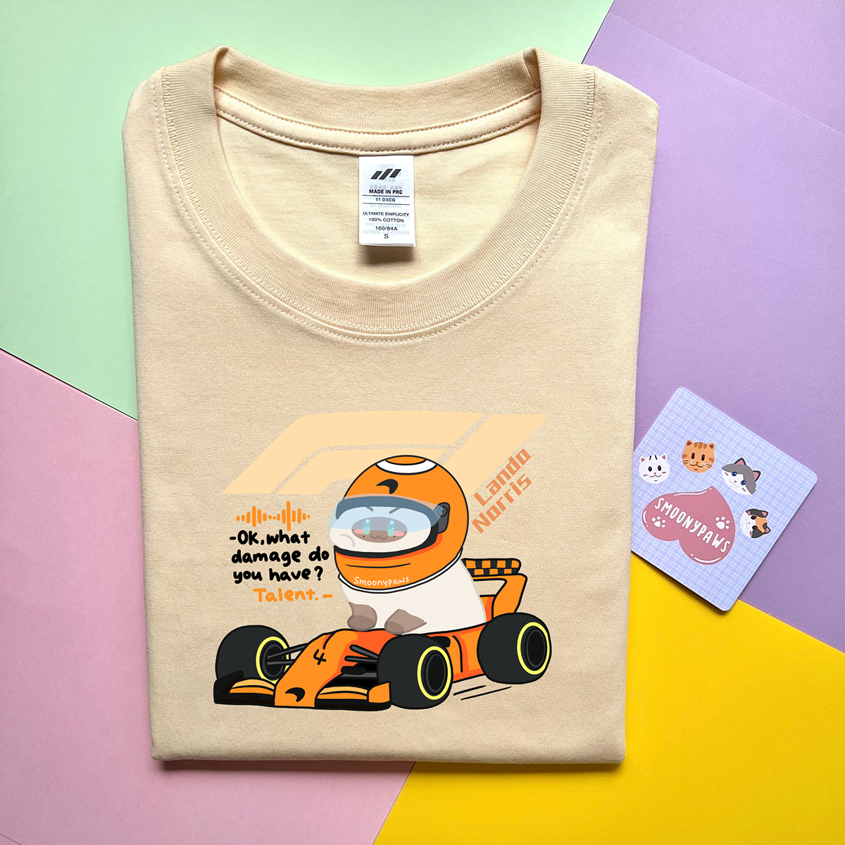Lando Norris Unisex F1 Cat T-shirt, Cute Mclaren Racing Shirt, Funny Motorsport Tee, Perfect Gift for Cat Lovers, F1 Lovers Gift